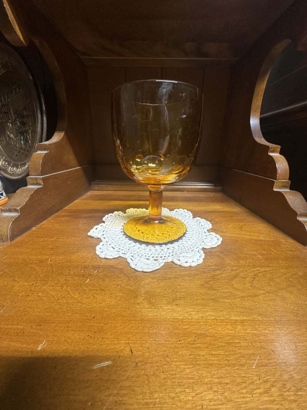 Vintage Amber Gold Goblet Thumbprint-Pattern Glass